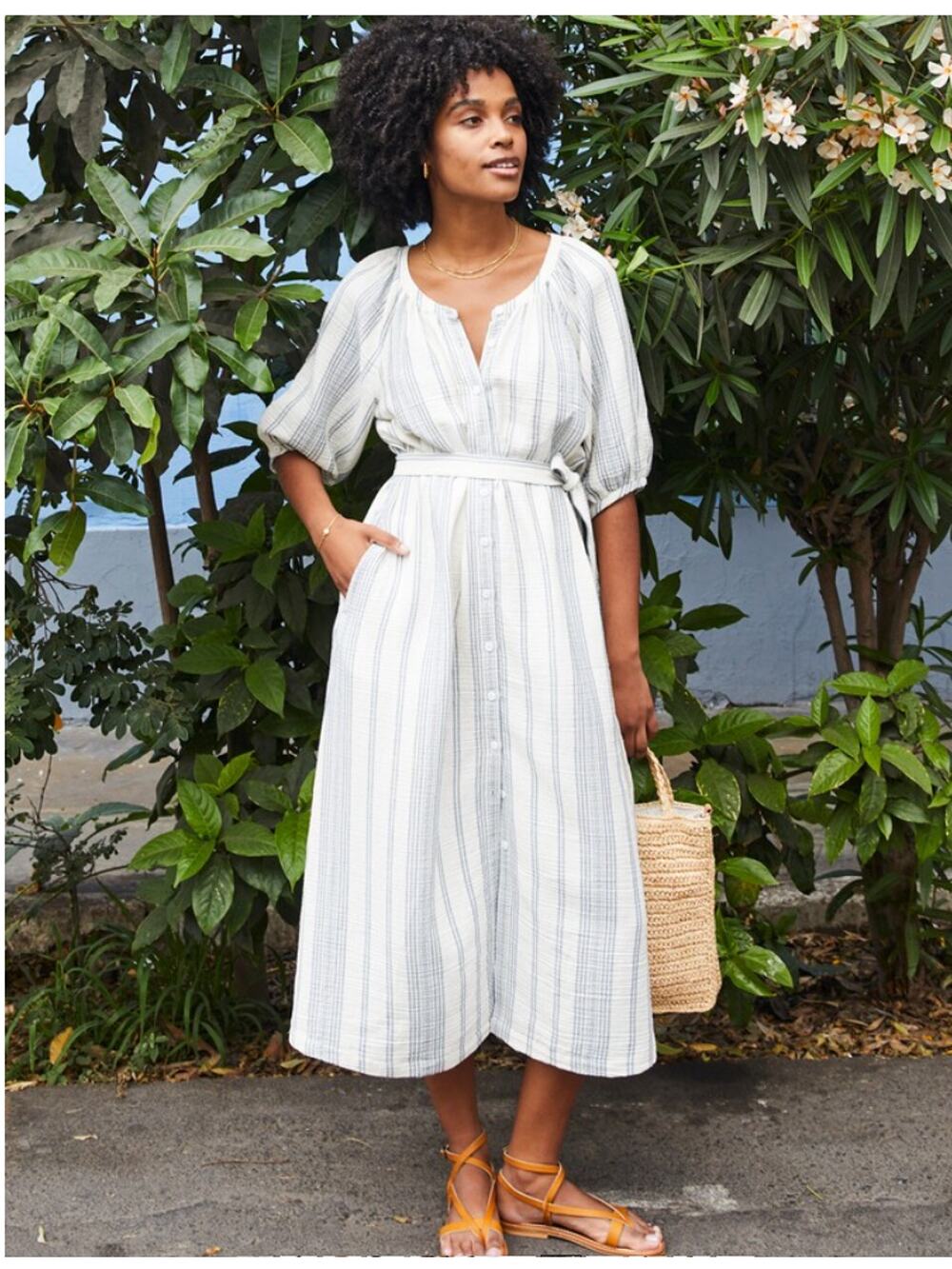 FAHERTY NWT Dream Cotton Gauze Carmel Dress in Cream Tidal Wave // XS